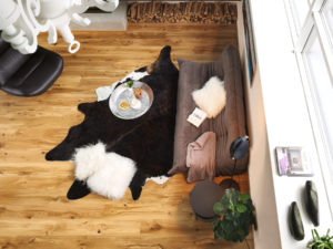 Wohnimmer mit Tepich und Couch auf Rustico Boden